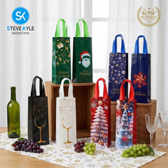 Steve Kyle Merry Christmas Printed Reusable Non-Woven Wine Tote Bag for Holiday Gifts
