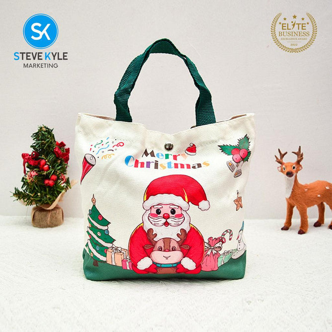 Steve Kyle Soft Fabric Christmas Gift Bag with Santa Tree Design