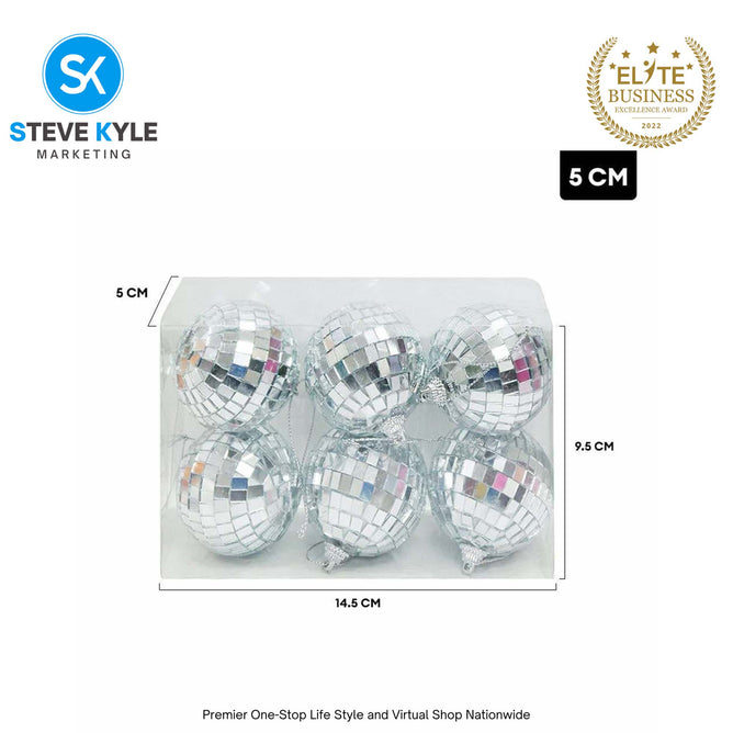 (4cm/5cm/6cm) 6PCS Mirror Christmas Tree Ornaments Bar Disco Ball Hanging DIY Decoration
