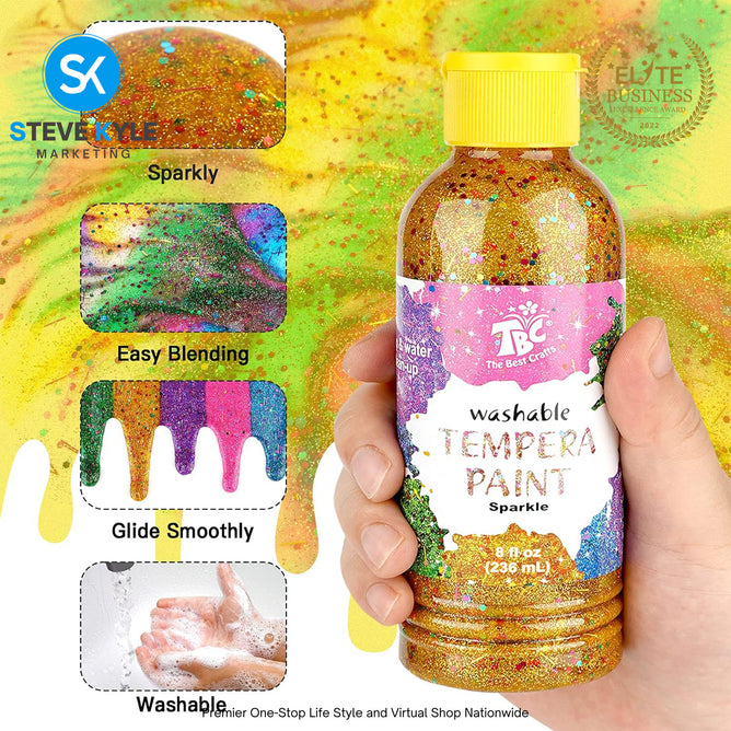 6 Colors Non Toxic Paint Set Washable Tempera for Kids Normal & Glitters