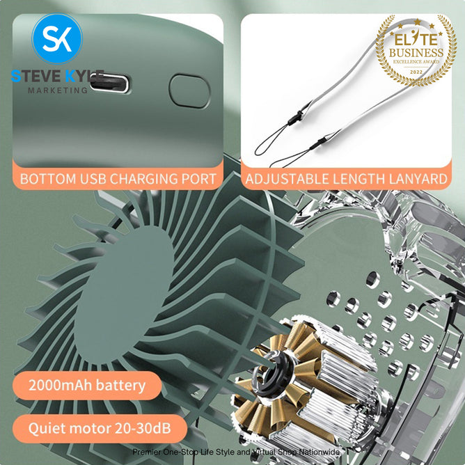 Mini portable fan,neck hanging, waist hanging, desktop holding, USB charging, 3-level wind power