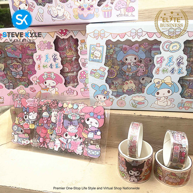 Cartoon Sticker & Tape Random (1 Box Set) Waterproof Kawaii Stationery Supplies