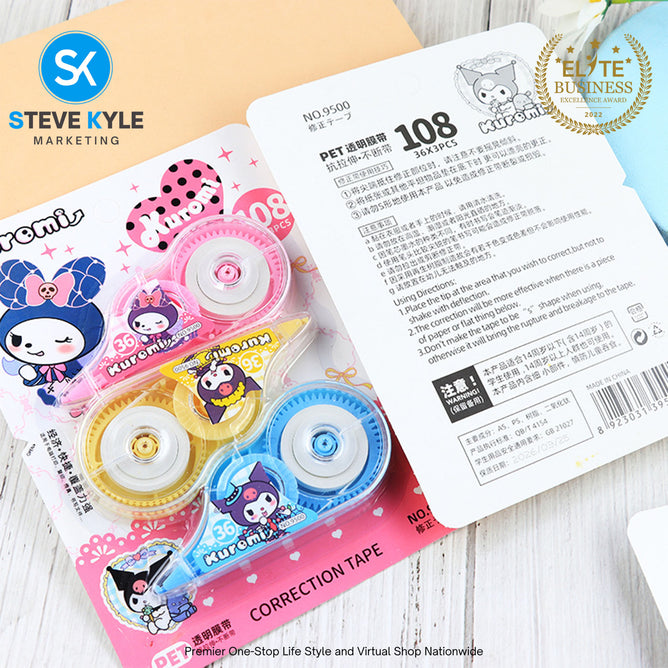 3pcs/Set Kuromi Kawaii Correction Tape Cute Stationery Back to School School Supplies