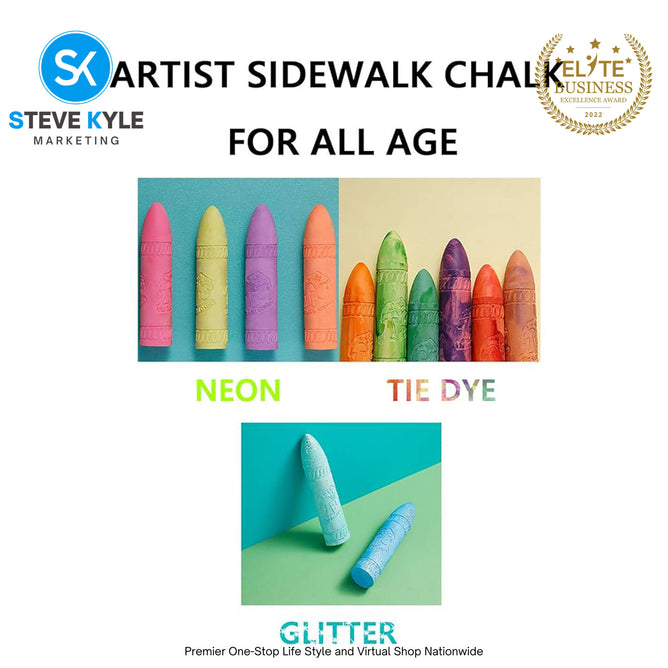 6 Colors Kids Drawing Art Glitter and Neon Washable Sidewalk Chalk for Kids
