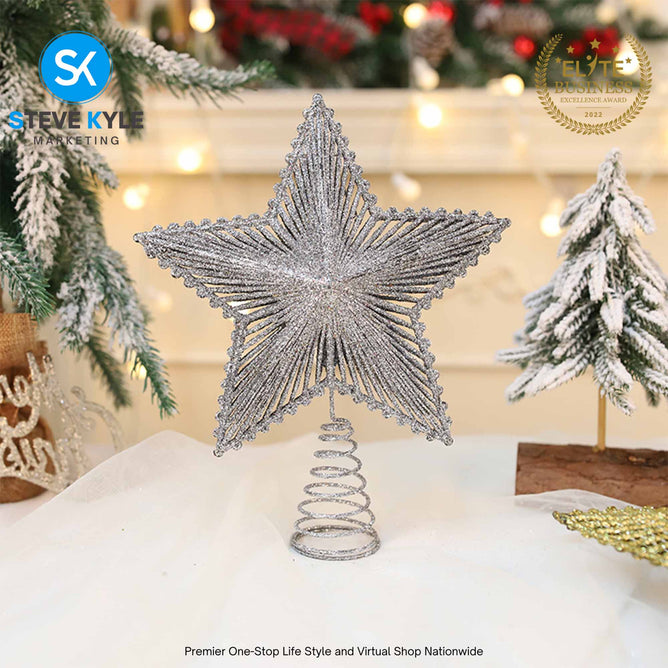 Christmas Tree Top Decoration Glittering Star Hanging Pendant Topper Xmas Tree Decor Ornament