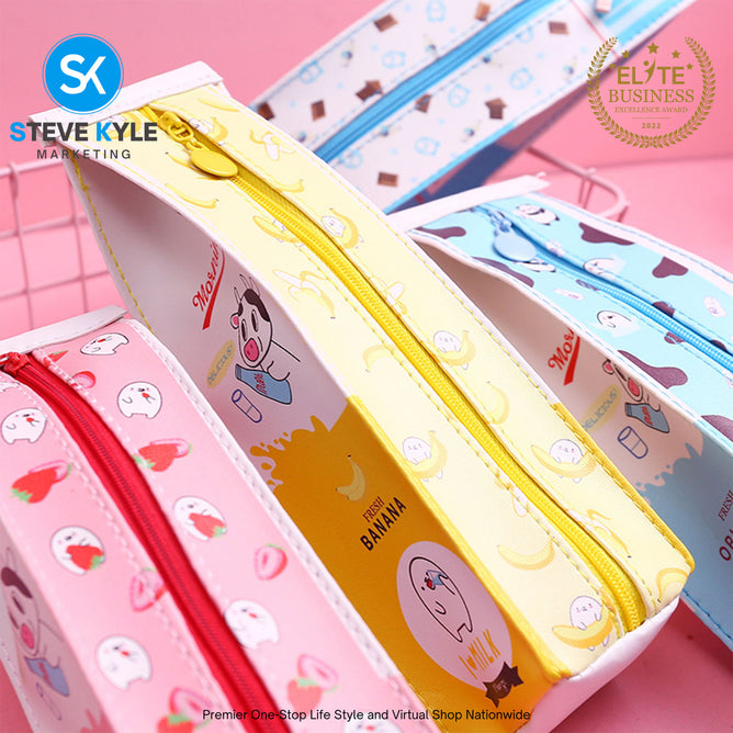 Korea Large Capacity Student Pencil Case Cartoon Waterproof Milk Box Pencil Bag