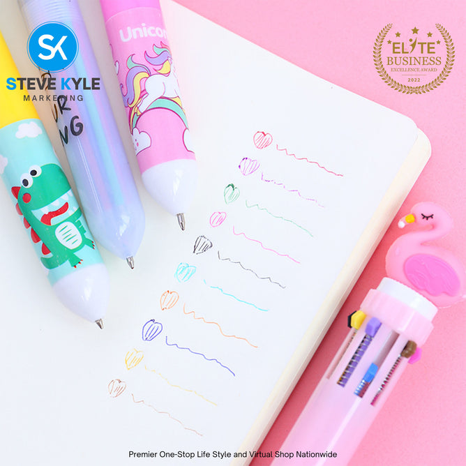 10in1 Cartoon Pen 10 color Retractable Cute Kawaii Ball Student Multi Color Gel Writting Pen