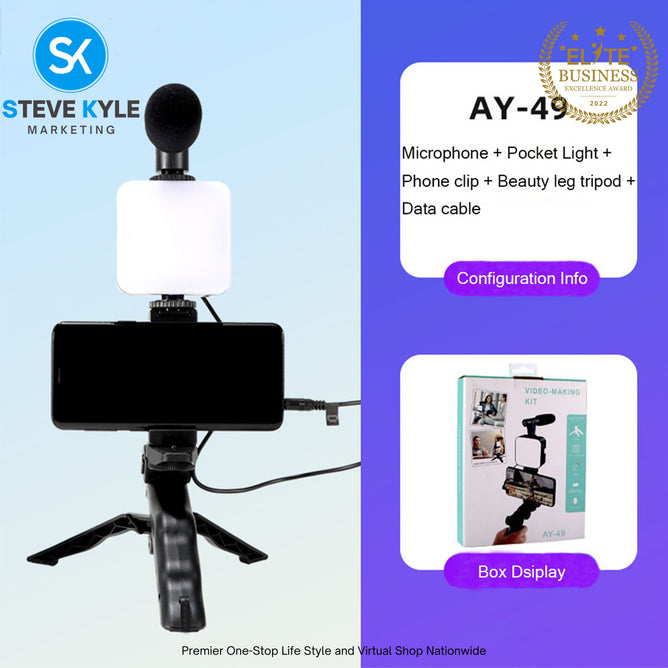 AY-49 Smartphone Vlogging Kit Video Recording Equipment with Tripod Fill Light