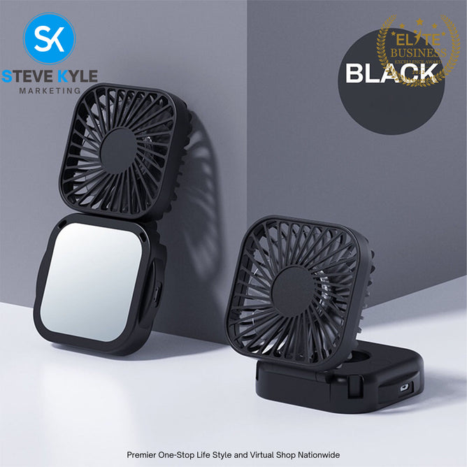 NEW Portable Mini Rechargeable Folding Fan with Mirror & Lace