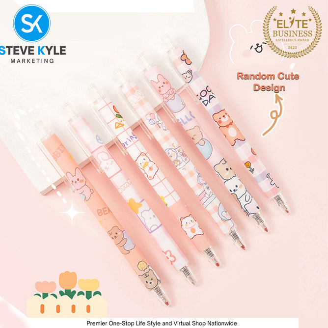 Cute Cartoon Retractable Pen 0.5mm Black Ink Gel Pen SET (6pcs) Stationery School Supplies
