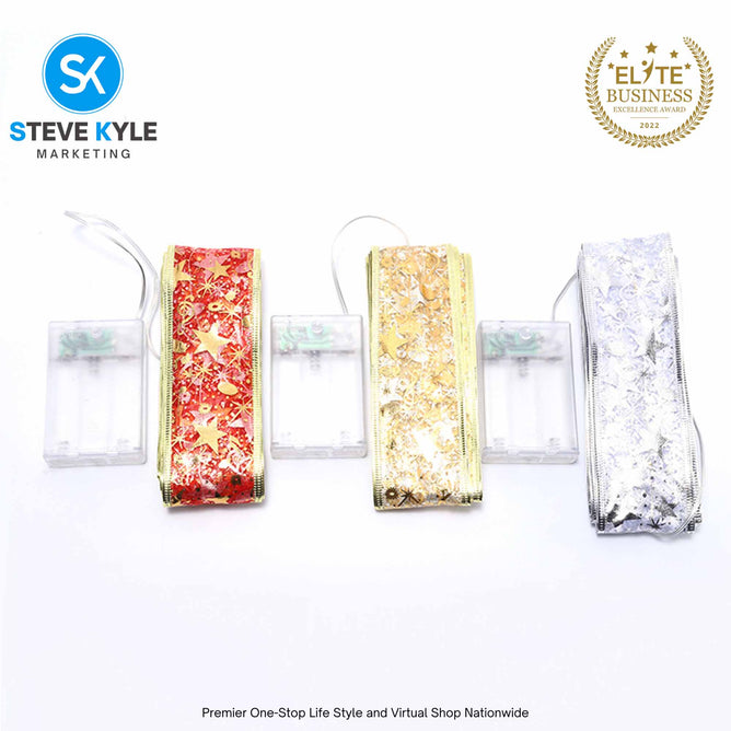 5M/Christmas Ribbon Fairy Lights Decor Christmas Lace Ribbon Bows With LED For Christmas Tree