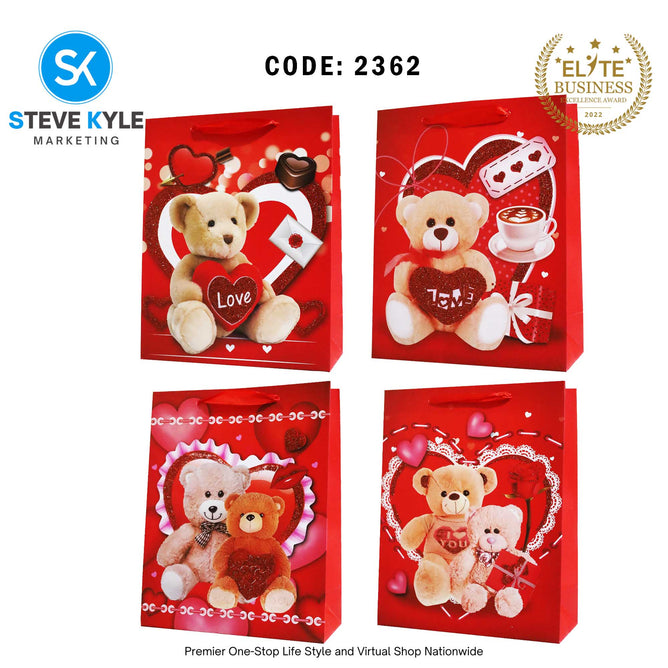 Valentines Day Gift Bag Love Bear - Floral Design Couple Gift Packaging Bag Paper Bag
