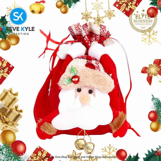 Santa Claus Holiday Bag Pouch Drawstring Christmas Cookie Bag for Family Holiday