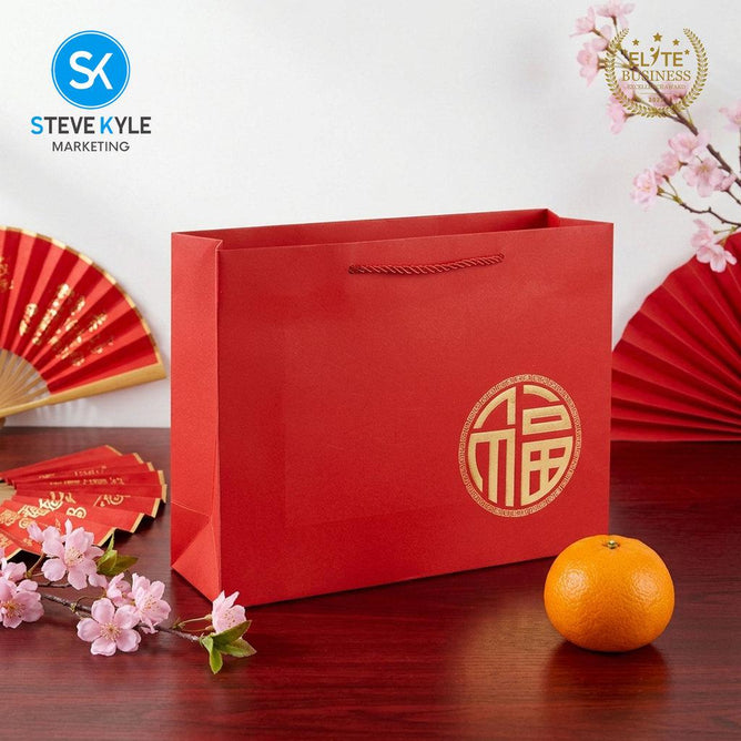 Steve Kyle Chinese Style Red Paper Bag for Holiday Gifts and Special Occasions