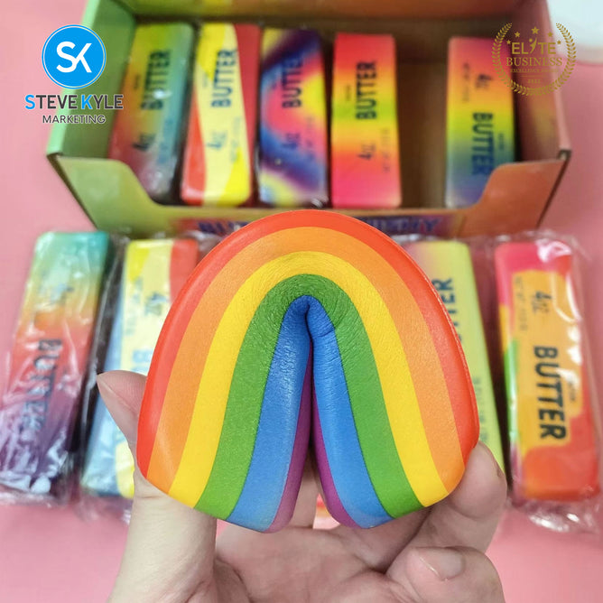Steve Kyle Gradient Rainbow Butter Cheese Squishy Toy Soft Slow Rebound Fidget Squeeze Toy