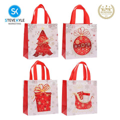 Steve Kyle 4-Piece Christmas Non-Woven Tote Bag Set with Silver Snowflake Design Reusable Shopping Bag