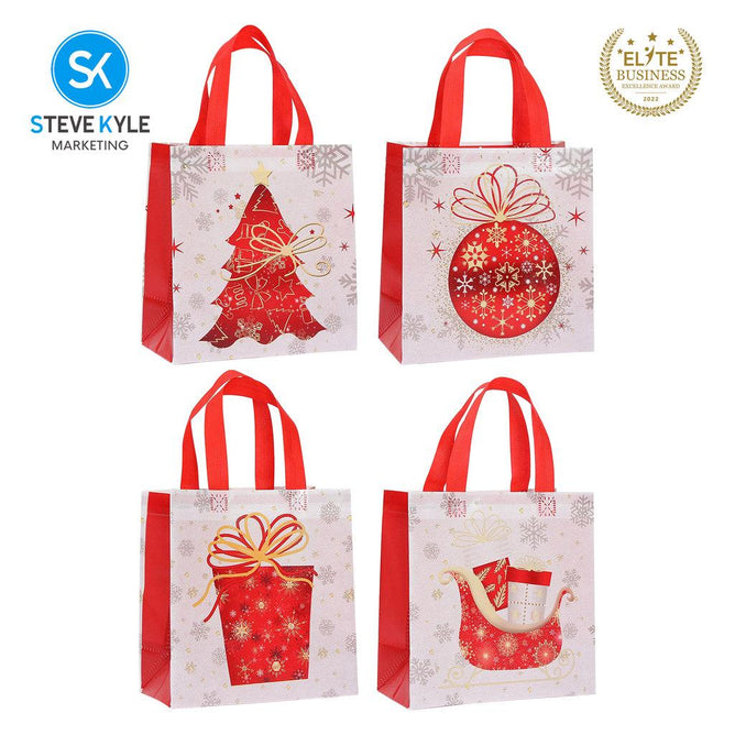 Steve Kyle 4-Piece Christmas Non-Woven Tote Bag Set with Silver Snowflake Design Reusable Shopping Bag