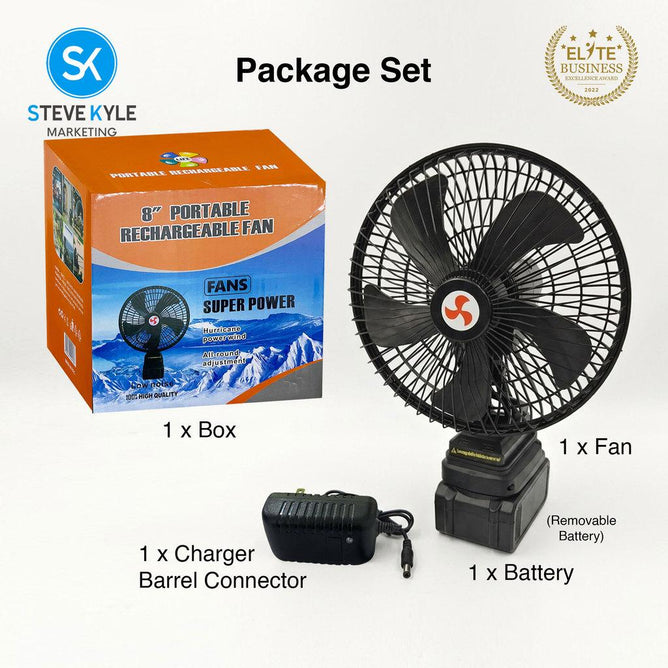 Steve Kyle 8-Inch Portable Rechargeable Fan with Oscillation Function