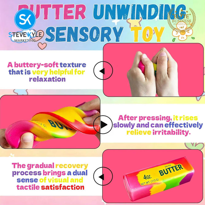 Steve Kyle Gradient Rainbow Butter Cheese Squishy Toy Soft Slow Rebound Fidget Squeeze Toy