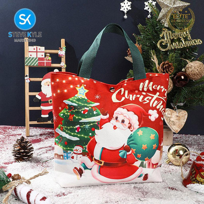 Steve Kyle Soft Fabric Christmas Gift Bag with Santa Tree Design