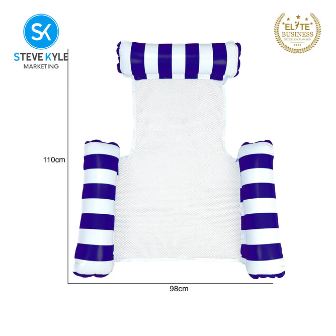 Steve Kyle Inflatable Water Hammock Floating Triple Air Pillows Striped Lounge Chair For Swimming Pool Beach