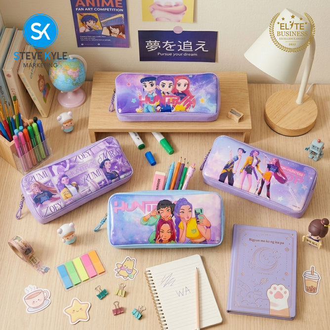 Steve Kyle Colorful Girl Group Theme Sleek Glossy Compact Pencil Case Random Design-Color For Student Stationery Kit