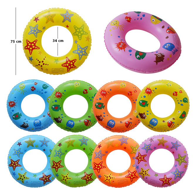 Cute Summertime Sea Creatures Inflatable Swim Ring Floater 20 Inches