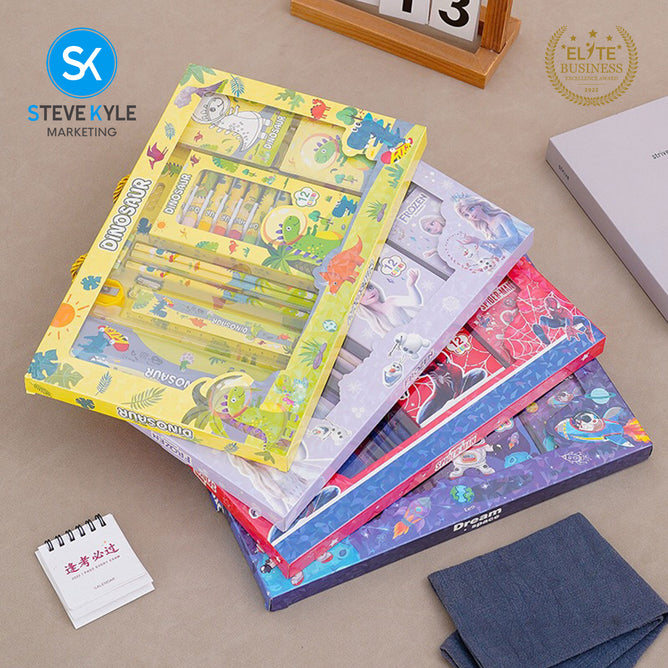 Steve Kyle Fun Character Print Oil Pastel Color Pencil Case Ruler Sharpener Eraser Set For Party Giveaway Classroom Supplies