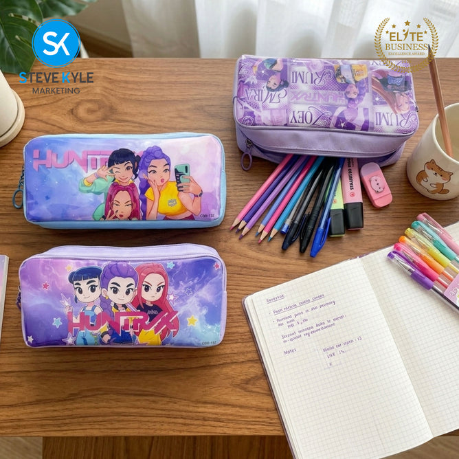 Steve Kyle Colorful Girl Group Theme Sleek Glossy Compact Pencil Case Random Design-Color For Student Stationery Kit