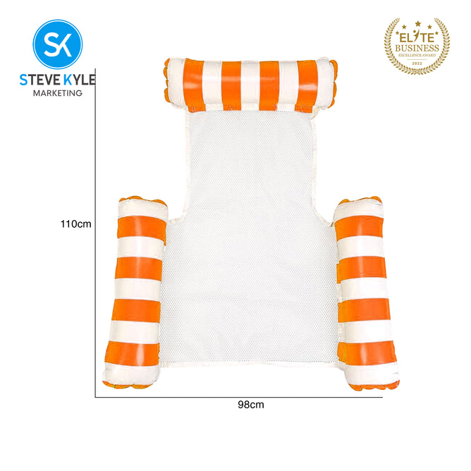 Steve Kyle Inflatable Water Hammock Floating Triple Air Pillows Striped Lounge Chair For Swimming Pool Beach