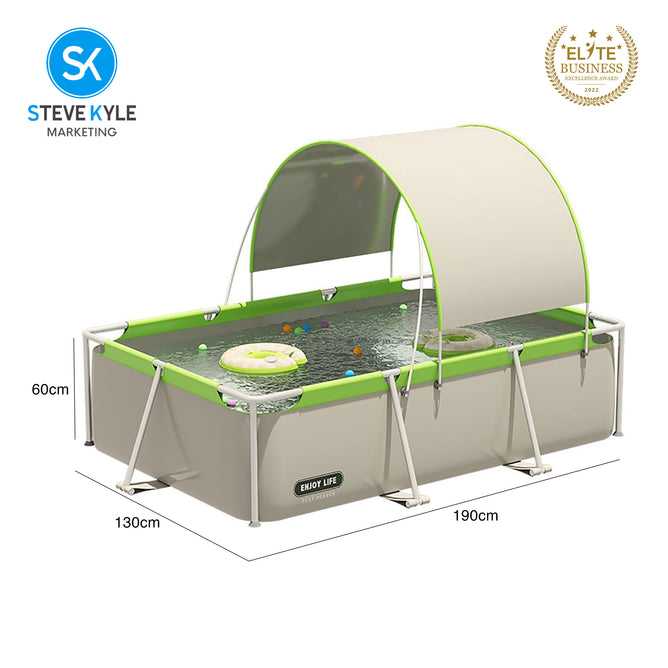 Steve Kyle Rectangular Frame Swimming Pool With Sunshade Canopy For Outdoor Family Use