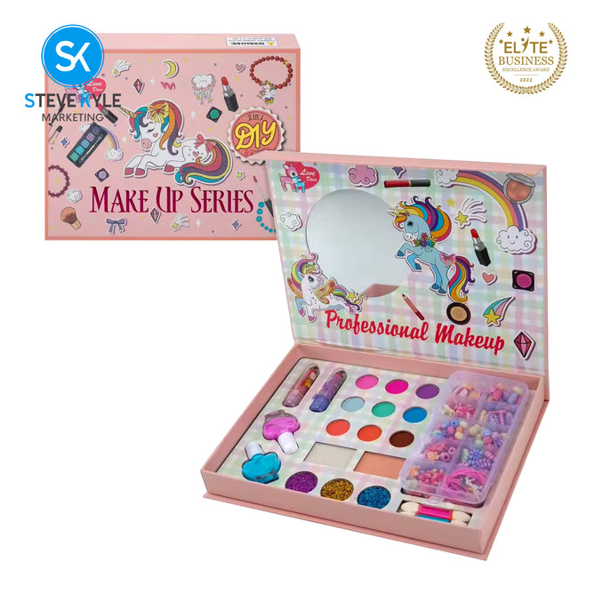 Steve Kyle 2-in-1 Pretend Makeup Kit with Jewelry Making Accessories Gift Box for Kids
