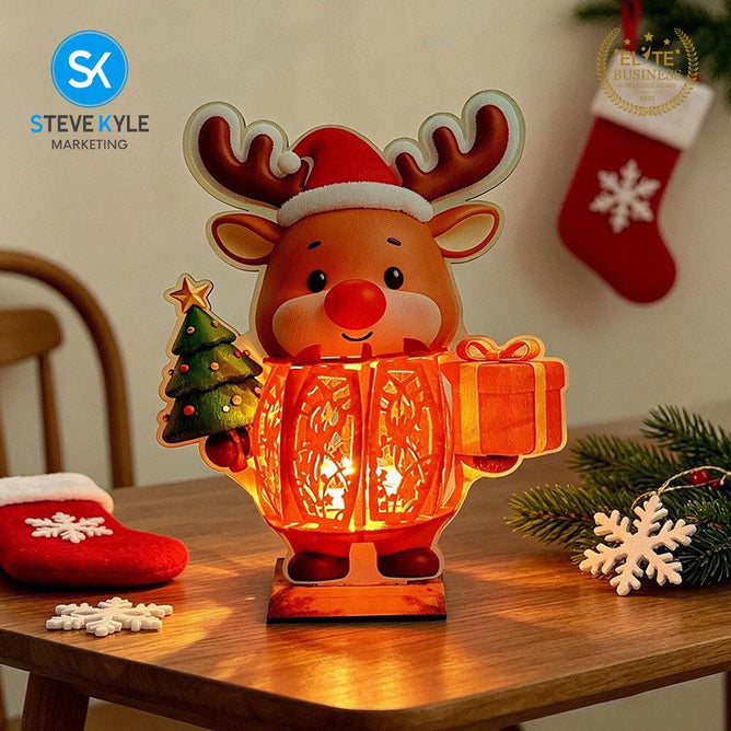 Steve Kyle 3D Wooden Christmas Santa Claus Snowman Santa Sleigh Decorative Lantern Ornament
