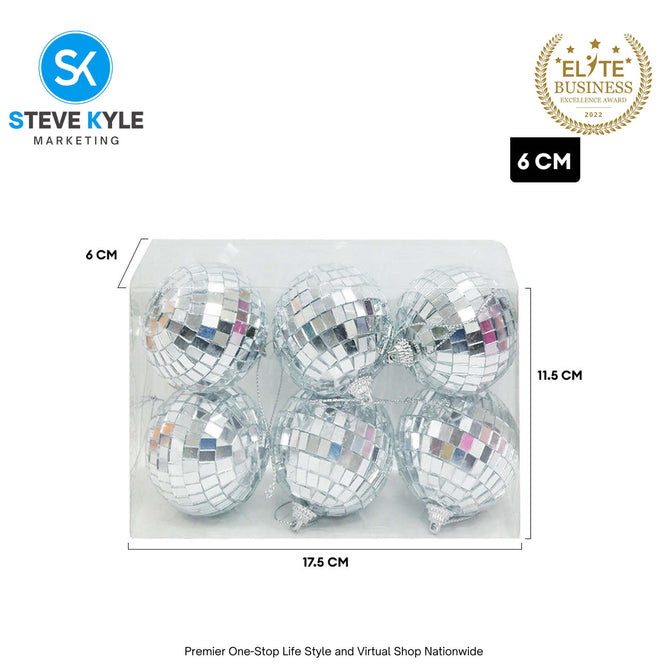 (4cm/5cm/6cm) 6PCS Mirror Christmas Tree Ornaments Bar Disco Ball Hanging DIY Decoration