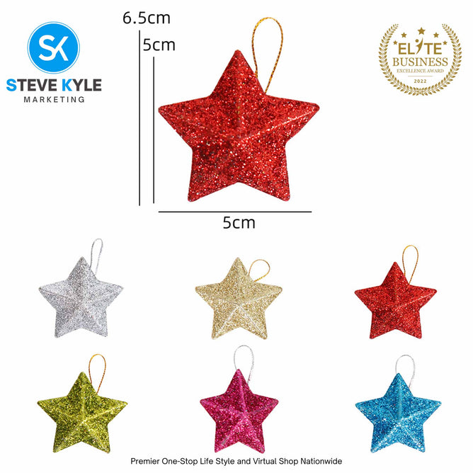 Steve Kyle Six Pieces Christmas Glitter Star Pendant For Holiday X-mas Tree Hanging Ornament Decoration