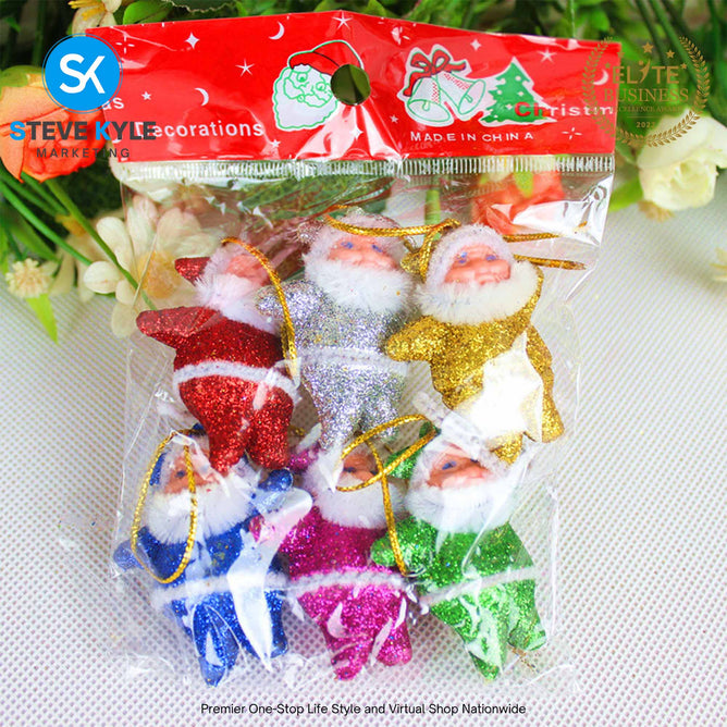 Steve Kyle Six Pieces Santa Claus Pendant Figurines For Christmas Tree Hanging Ornament Decoration