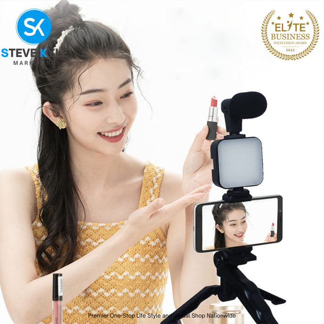 AY-49 Smartphone Vlogging Kit Video Recording Equipment with Tripod Fill Light