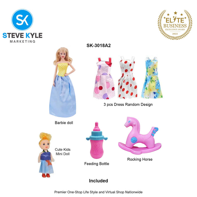 Barbie Doll 1 Box Set Rubberized Doll with Long Hair with Mini Bbay Doll Best Gift for Kids