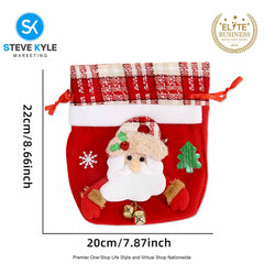 Santa Claus Holiday Bag Pouch Drawstring Christmas Cookie Bag for Family Holiday
