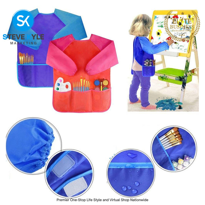 Kids Painting Apron Cute Craft Baking Waterproof Colorful Long Sleeve Apron