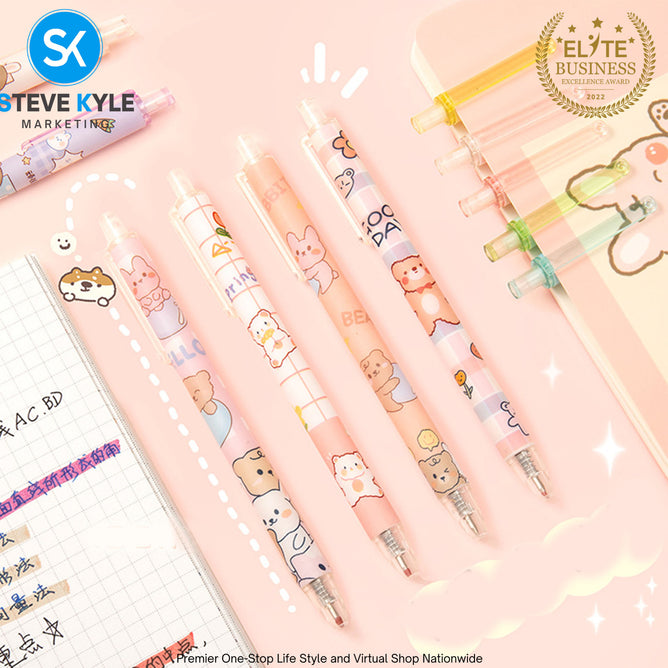 Cute Cartoon Retractable Pen 0.5mm Black Ink Gel Pen SET (6pcs) Stationery School Supplies