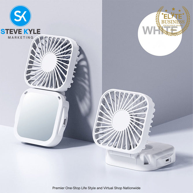 NEW Portable Mini Rechargeable Folding Fan with Mirror & Lace