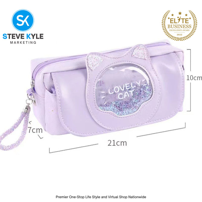 New Large-Capacity Pencil Case Girl Heart Glitter Pencil Case Student Influencer Pencil Case