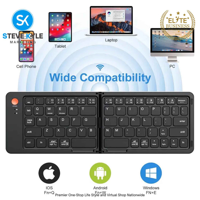 UltraSlim Foldable Keyboard Rechargeable Bluetooth Silent Typing for iOS Android Windows