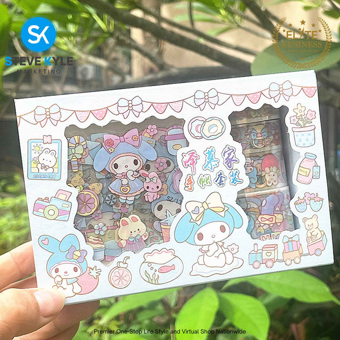 Cartoon Sticker & Tape Random (1 Box Set) Waterproof Kawaii Stationery Supplies