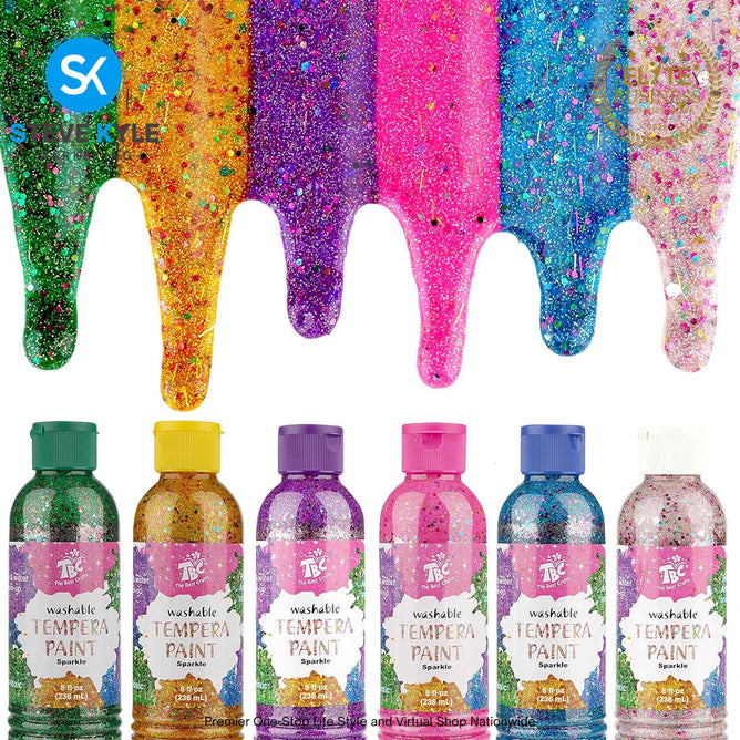 6 Colors Non Toxic Paint Set Washable Tempera for Kids Normal & Glitters