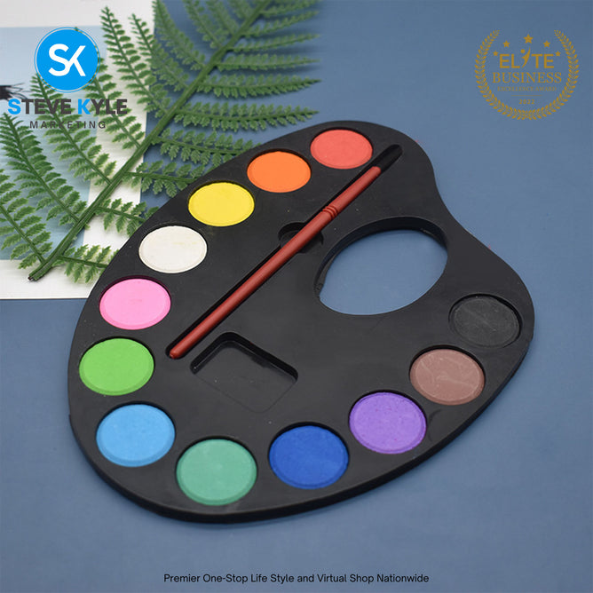 Artist Palette Watercolor Paint with Paint Brush 12 Color Early Learning Kids
