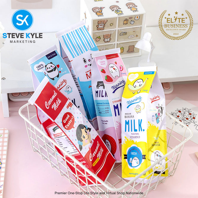 Korea Large Capacity Student Pencil Case Cartoon Waterproof Milk Box Pencil Bag