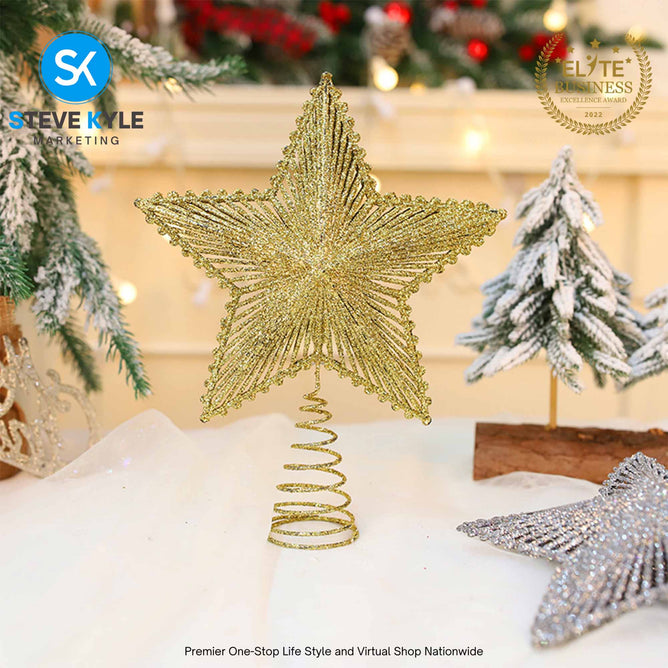 Christmas Tree Top Decoration Glittering Star Hanging Pendant Topper Xmas Tree Decor Ornament