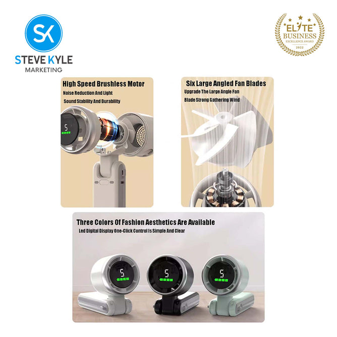 Rechargeable Digital Display Portable Turbo 3-in-1 Handheld Fan with Lanyard
